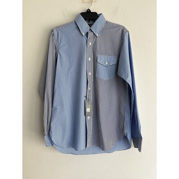 Polo Ralph Lauren Poplin Stripe Check Colorblock Button Down Slim Fit Shirt S - Picture 3 of 9